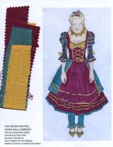 Costume design illustration by Trish Rigdon for YOU NEVER CAN TELL directed by Sir Peter Hall.